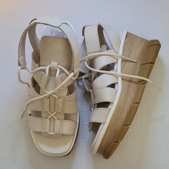 SOREL Joanie III Lace Wedge Sandals – Chalk Leather – Size 6.5 - Picture 3 of 7